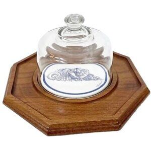 Vintage 1970 Goodwood seashells cheese & crackers serving tray with glass cover